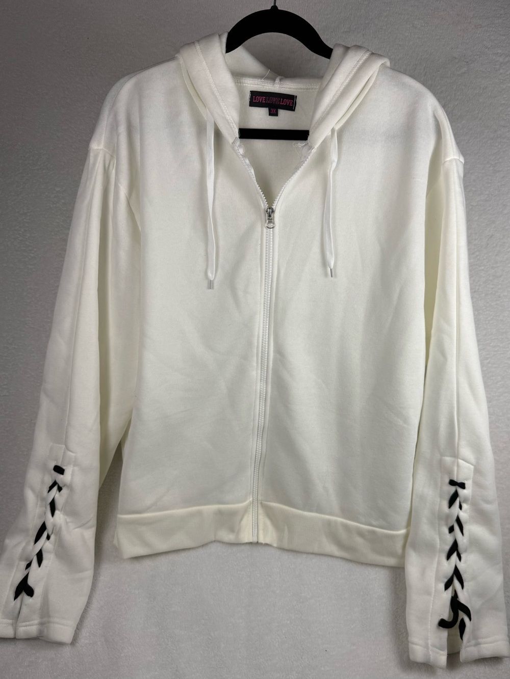 Love, Love, Love White Zip-Up Hoodie Shoe String sleeves - Size 3X NWOT - Picture 2 of 7